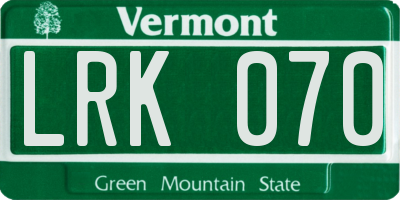 VT license plate LRK070