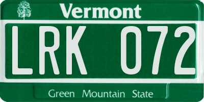 VT license plate LRK072
