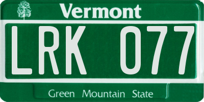 VT license plate LRK077