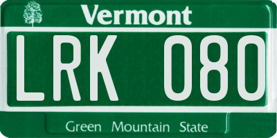 VT license plate LRK080