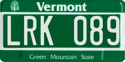 VT license plate LRK089