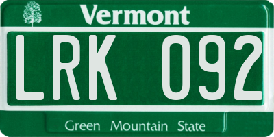 VT license plate LRK092