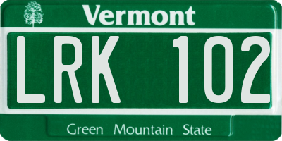 VT license plate LRK102