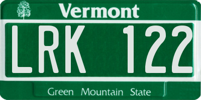 VT license plate LRK122