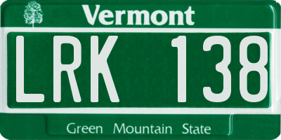 VT license plate LRK138