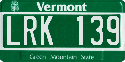 VT license plate LRK139