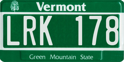 VT license plate LRK178