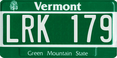 VT license plate LRK179