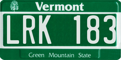 VT license plate LRK183