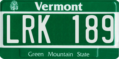 VT license plate LRK189