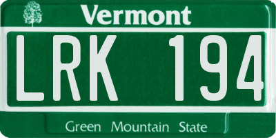 VT license plate LRK194