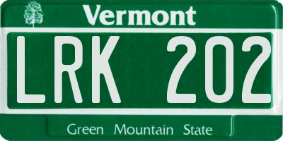VT license plate LRK202