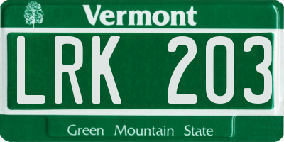 VT license plate LRK203
