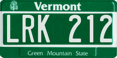 VT license plate LRK212
