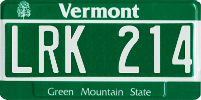 VT license plate LRK214