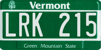 VT license plate LRK215