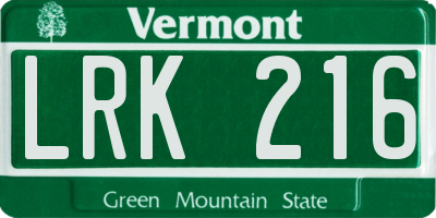 VT license plate LRK216