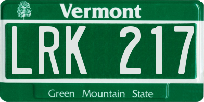 VT license plate LRK217