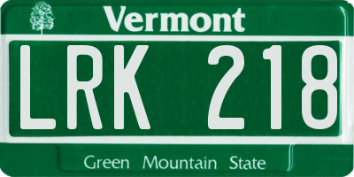 VT license plate LRK218