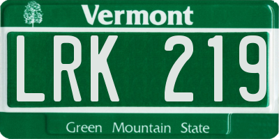 VT license plate LRK219