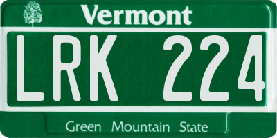 VT license plate LRK224