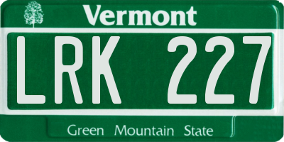VT license plate LRK227