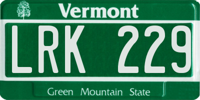 VT license plate LRK229