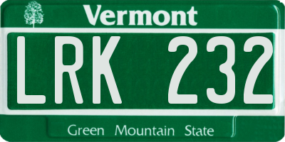 VT license plate LRK232