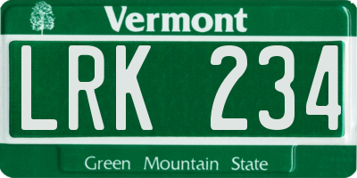 VT license plate LRK234