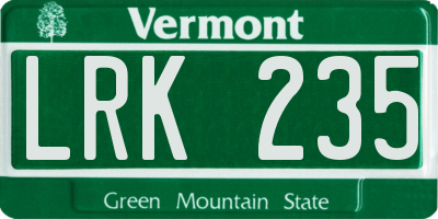 VT license plate LRK235