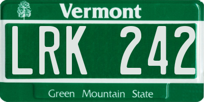VT license plate LRK242