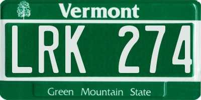 VT license plate LRK274