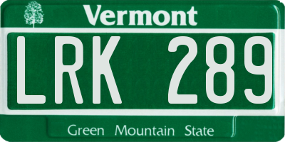VT license plate LRK289