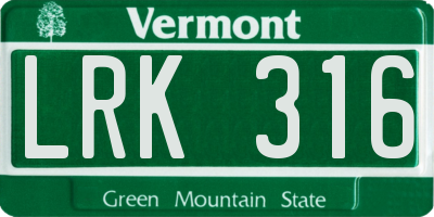 VT license plate LRK316