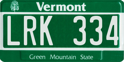 VT license plate LRK334
