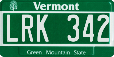 VT license plate LRK342