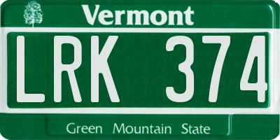 VT license plate LRK374