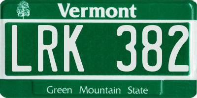 VT license plate LRK382