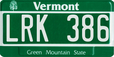 VT license plate LRK386