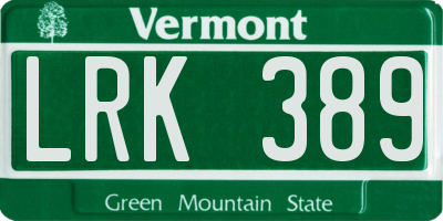 VT license plate LRK389