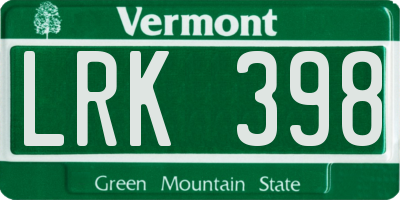 VT license plate LRK398