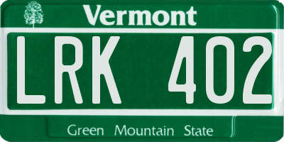 VT license plate LRK402