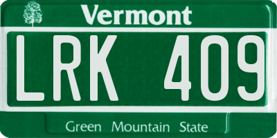 VT license plate LRK409