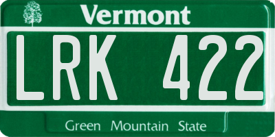 VT license plate LRK422