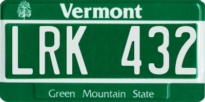 VT license plate LRK432