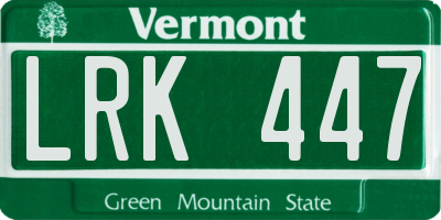 VT license plate LRK447