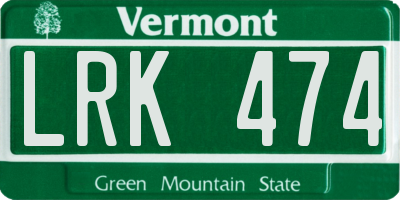 VT license plate LRK474