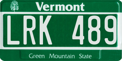 VT license plate LRK489
