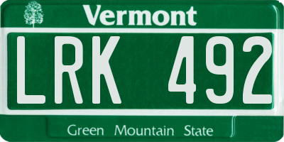 VT license plate LRK492