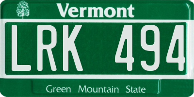 VT license plate LRK494